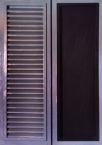 1962<br>' Finestra grigia '<br>smalto industriale su anta di persiana e telaio in legno su tavola<br>cm 100x70