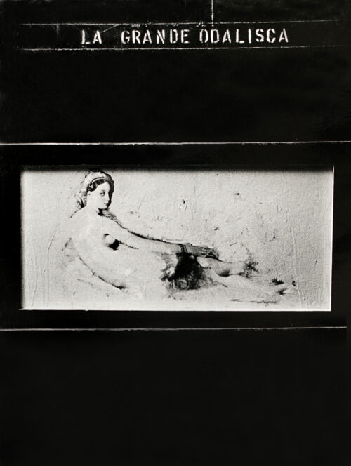 1964<br>La grande Odalisca<br>collage fotografico, smalto industriale su tavola<br>cm 115x90