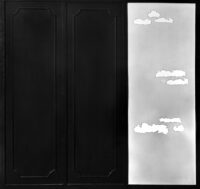 1965<br>'Armadio con Cielo'<br>smalto industriale, ante di armadio ricostruite e telaio in legno su tavola<br>cm 160x160