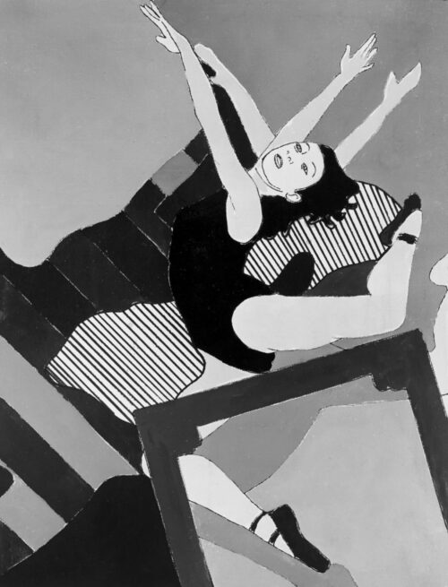 1965<br>Studio per balletto n.3<br>smalto industriale e pennarello su tela<br>cm 80x65