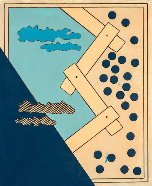 1965<br>Le dimensioni del cielo n.5<br>smalto industriale e pennarello su tela<br>cm 70x60