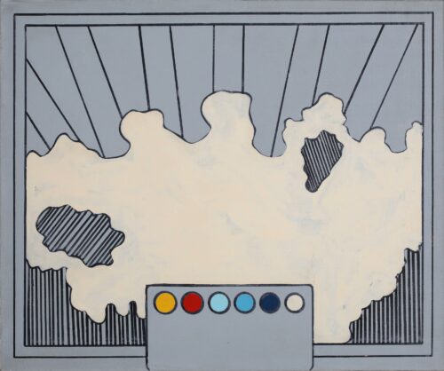 1966<br>Indagine sul punto n.3<br>smalto industriale e pennarello su tela<br>cm 55x65