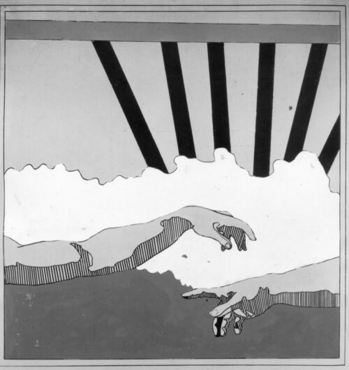 1966<br>Dalla creazione dell'uomo<br>smalto industriale e pennarello su tela<br>cm 115x90