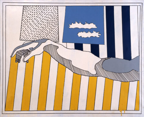 1966<br>Frammento Michelangiolesco<br>smalto industriale e pennarello su tela<br>cm 80x100