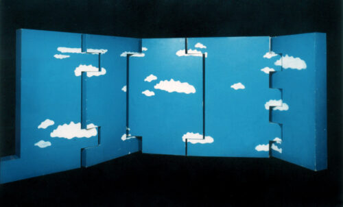 1967<br>Cielo meccanico<br>smalto industriale su pannelli di legno a incastro<br>cm 210x590x25