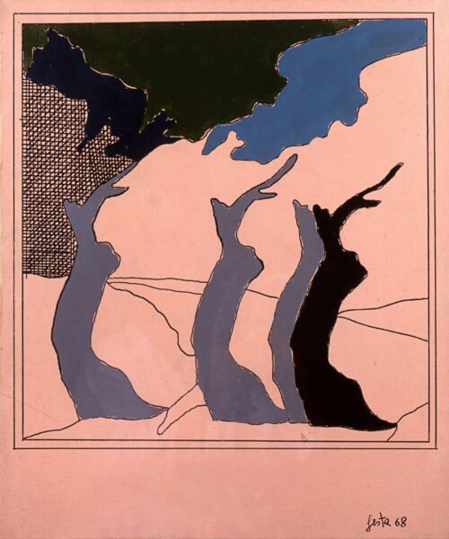 1968<br>Paesaggio italiano<br>smalto industriale e pennarello su tela<br>cm 65x55