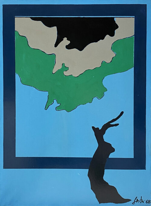 1968 giugno, Roma<br>smalto industriale e pennarello su tela<br>cm 100x70