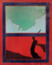 1968 giugno, Roma<br>Finestra e paesaggio<br>smalto industriale e pennarello su tela<br>cm 80x65