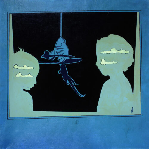 1969<br>Conversazione<br>smalto industriale e pennarello su tela<br>cm 100x100