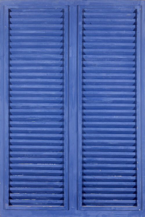 1980<br> Persiana '63<br> smalto industriale, battenti di persiana su tavola<br> cm 120x80