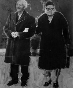 1980<br>Genitori<br>tempera, matita, collage fotografico su tela<br>cm 77x53