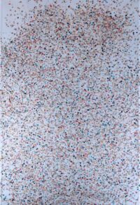 1980<br> Antonio Olo<br> tempera, coriandoli su tela, cellophane<br>cm 120x80