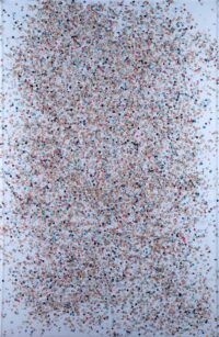 1980<br>Apolinar Polo<br>tempera, coriandoli su tela, cellophane<br> cm 120x80