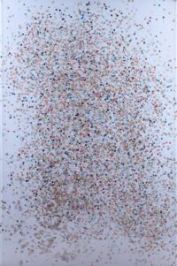 1980<br> Joaquin Vilo<br> tempera, coriandoli su tela, cellophane<br>cm 120x80