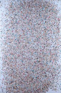 1980<br> Felix Il rubio<br>tempera, coriandoli su tela, cellophane<br> cm 120x80