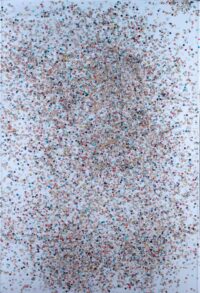 1980<br> Moro Morongo Muganga Il Medico<br> tempera, coriandoli su tela, cellophane<br>cm 120x80