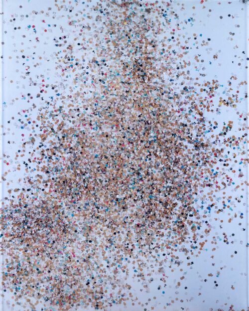 1980<br> Estanislao, Il negro<br>tempera, coriandoli su tela, cellophane<br>cm 100x80