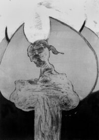 1981 25 gennaio<br>Dalla serie degli angeli XV<br>pittura industriale, tempera, pennarello su tela<br> cm 70x50