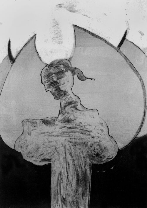 1981 25 gennaio<br>Dalla serie degli angeli XV<br>pittura industriale, tempera, pennarello su tela<br> cm 70x50