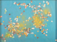 1981<br> tempera, coriandoli su tela, cellophane<br>cm 30x40