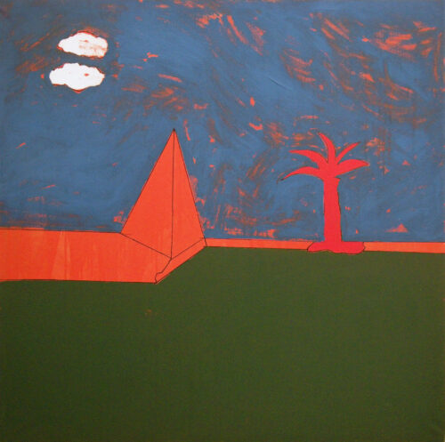 1981 15 luglio<br> pittura industriale, tempera, pennarello su tela<br> cm 100x100