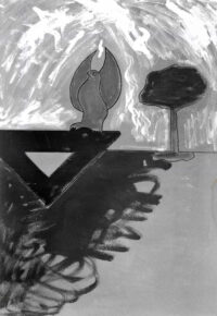 1981<br>Aquila, città della<br>pittura industriale, tempera, pennarello su tela<br> cm 70x50