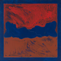 1982<br>Rosso segnale, Via del Lavatore n 83<br>pittura industriale, tempera, gessetto su tela<br>cm 80x80