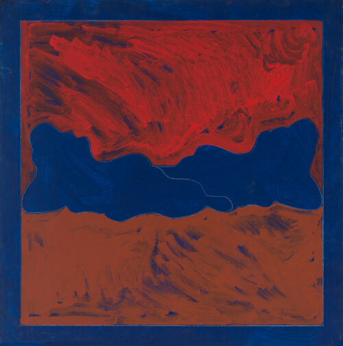 1982<br>Rosso segnale, Via del Lavatore n 83<br>pittura industriale, tempera, gessetto su tela<br>cm 80x80