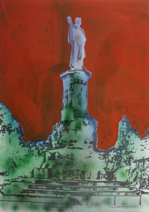 1982<br>tempera, smalto alla anilina, fotografia emulsionata su tela<br> cm 115x80