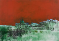 1982<br> tempera, smalto alla anilina, fotografia emulsionata su tela<br> cm 80x115