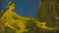 1982 31 maggio<br> Dedicato a Luis Mollet<br> tempera, smalto alla anilina, fotografia emulsionata su tela<br> cm 40x70