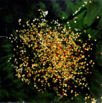 1982<br>pittura industriale, coriandoli su tela e cellophane<br>cm 50x50