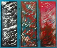 1982<br>pittura industriale, tempera, paravento di legno<br>cm 150x175x4