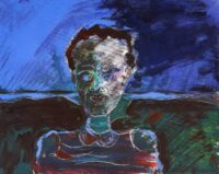 1982<br>Ritratto di Benito Sereno<br>pittura industriale, tempera, pennarello su tela<br>cm 40x50