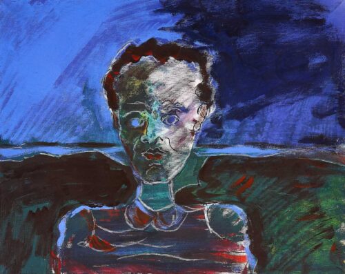 1982<br>Ritratto di Benito Sereno<br>pittura industriale, tempera, pennarello su tela<br>cm 40x50