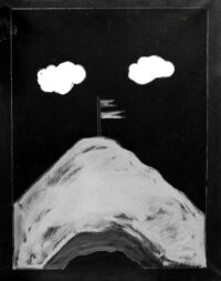 1983<br> Omaggio a Monterosi<br>pittura industriale, tempera, gessetto su tela<br> cm 80x60