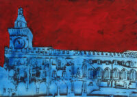 1983<br>pittura industriale, tempera, smalto alla anilina, fotografia emulsionata su tela<br> cm 80x115