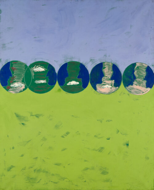 1984<br> Gli amanti<br>pittura industriale, tempera, gessetto su tela<br> cm 160x130