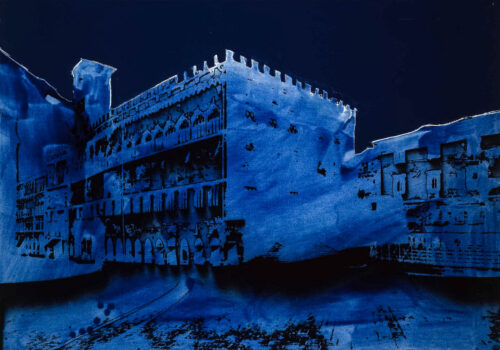 1984<br> pittura industriale, smalto alla anilina, fotografia emulsionata su tela<br> cm 80x115