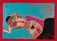 1984<br>a Enrico, il suo Mody<br>pittura industriale, tempera, pennarello su tela<br> cm 60x80