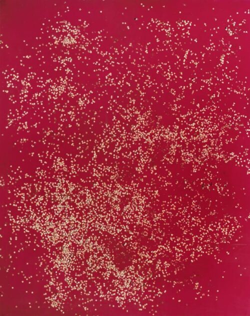 1984<br>pittura industriale, coriandoli su tela e cellophane <br>cm 160x130