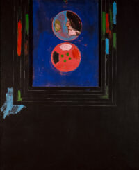 1984<br> La nascita della Primavera, a Paul Vercors<br>pittura industriale, tempera, gessetto su tela<br> cm 160x130