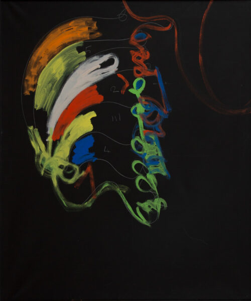 1984<br>' Il corno d'Africa ' <br>pittura industriale, tempera, gessetto su tela<br>cm 120x100<br>