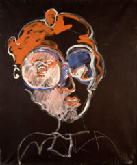 1984<br>Prelato con occhiali<br> pittura industriale, tempera, gessetto su tela<br> cm 120x100