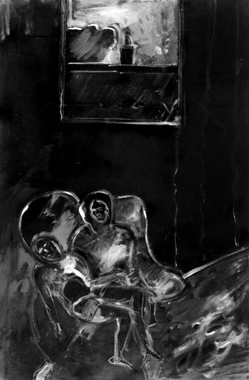 1984<br>Pietà Rondanini<br>pittura industriale, tempera, gessetto su tela<br>cm 120x80