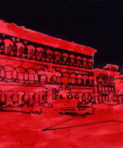 1984<br> Palazzo Farnese<br> pittura industriale, smalto alla anilina, matita, fotografia emulsionata su tela<br> cm 80x115