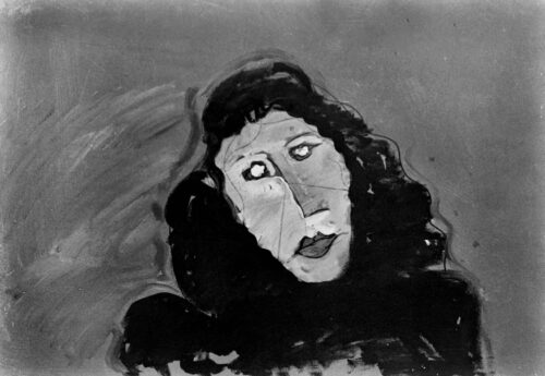 1984<br>Portrait to her majestie Queen Elisabeth<br>pittura industriale, tempera, pennarello su tela<br> cm 70x100