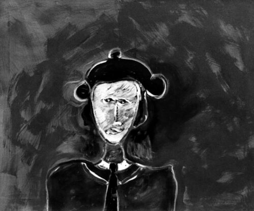 1984<br>Selfportrait<br>pittura industriale, tempera, gessetto su tela<br> cm 100x120