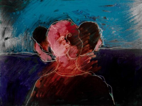 1984 5 luglio<br>dedicated to V.B.<br>pittura industriale, tempera, gessetto su tela<br> cm 60x80