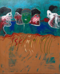 1984 30 luglio<br> Tindari, dedicato a Sandro Chia<br>pittura industriale, tempera, gessetto su tela<br> cm 160x130